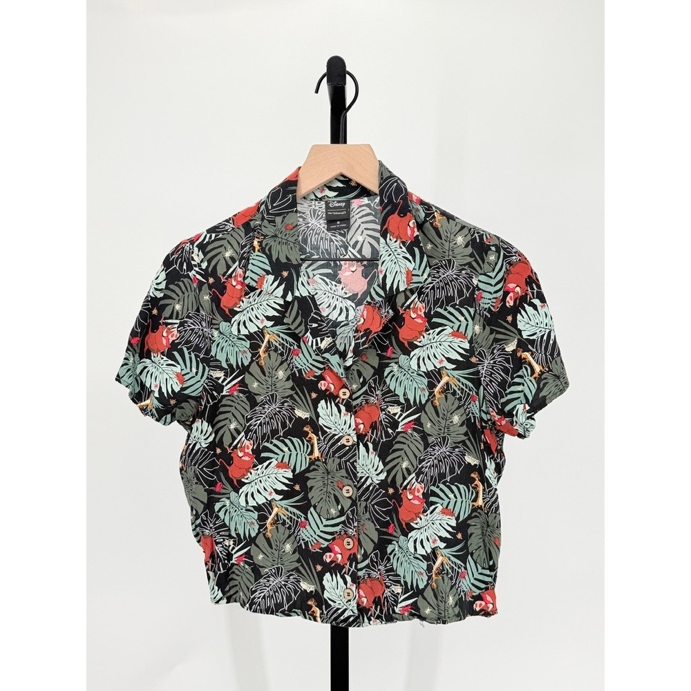 Disney Lion King Timon Pumbaa Camp Shirt Tropical Novelty Print‎ Button Front